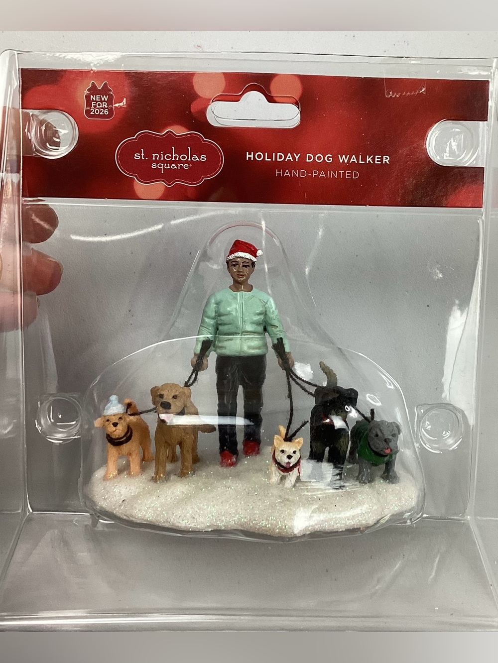 NIB St Nicholas Square Holiday Dog Walker Figurine Christmas Village Accessory